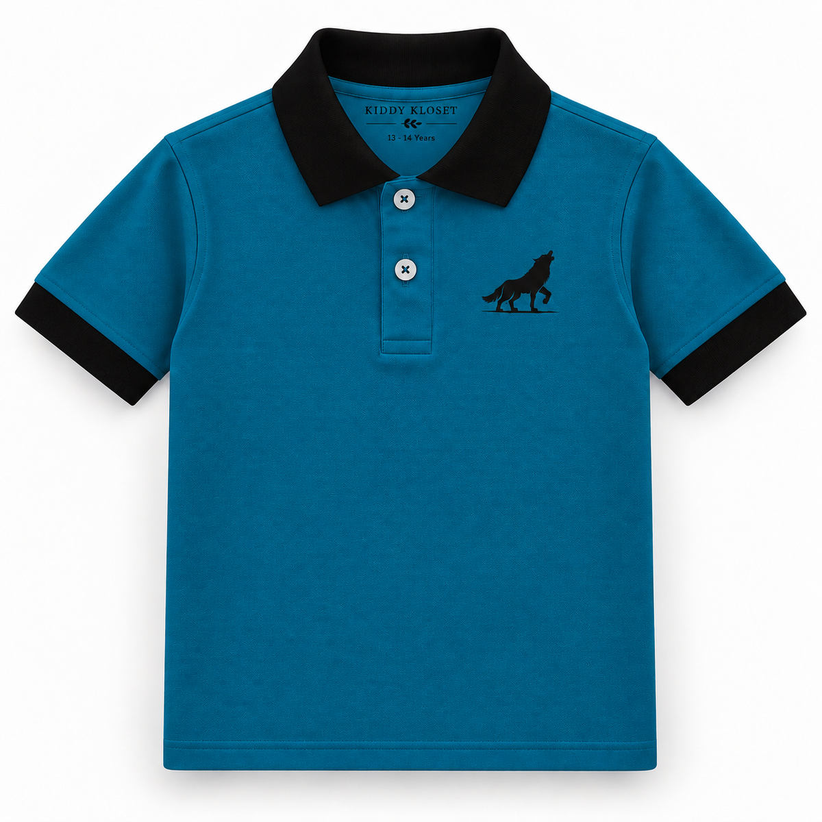 Kiddy Kloset kids teal polo shirt with black collar
