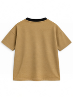 Kiddy Kloset kids camel brown drop shoulder T-shirt back view with black ribbed neck