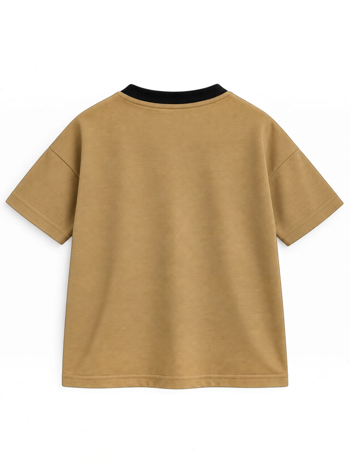 Kiddy Kloset kids camel brown drop shoulder T-shirt back view with black ribbed neck