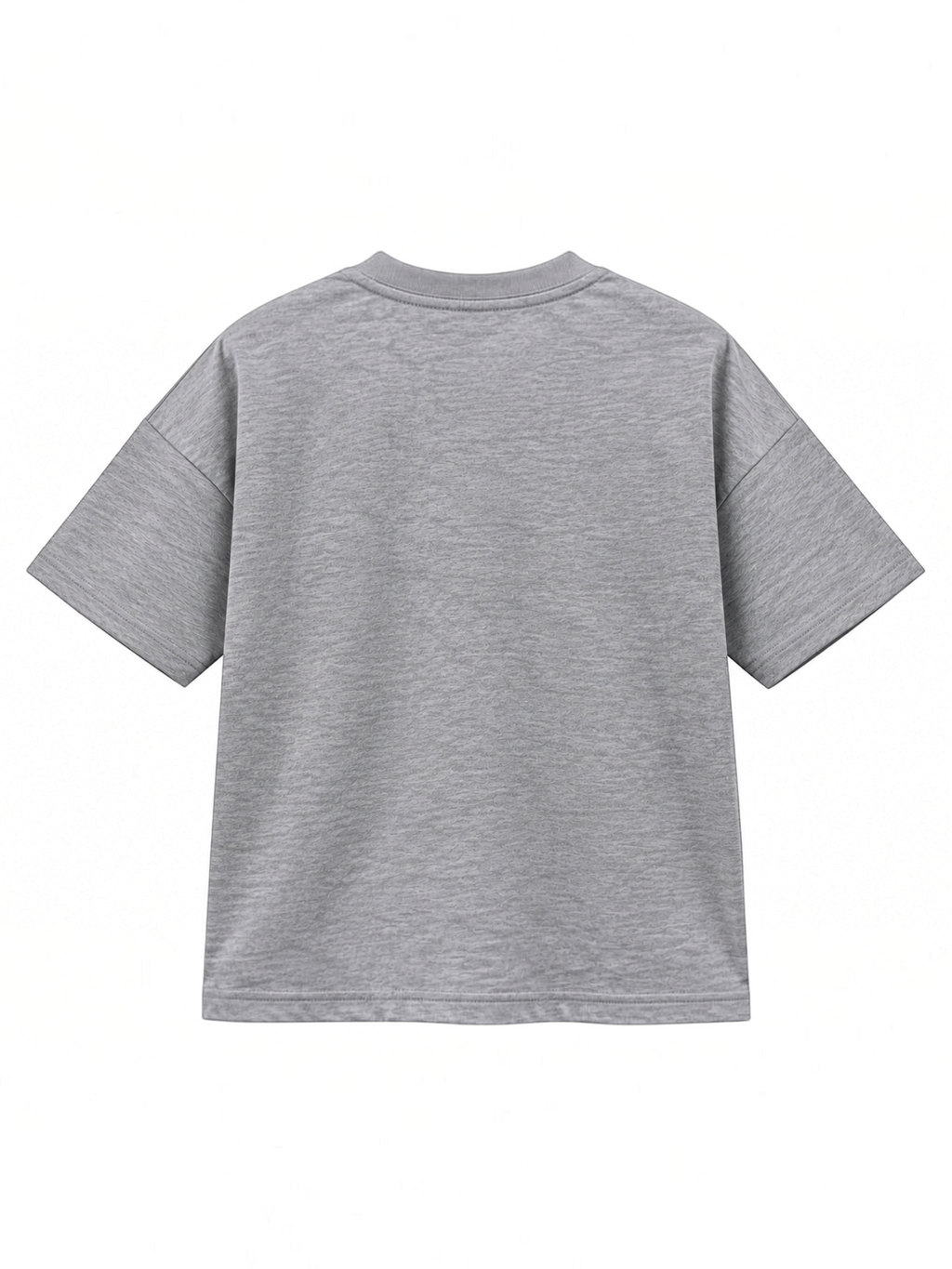 Kiddy Kloset kids grey marl drop shoulder T-shirt back view showing dropped shoulder seams