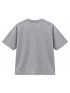Kiddy Kloset kids grey marl drop shoulder T-shirt back view showing dropped shoulder seams