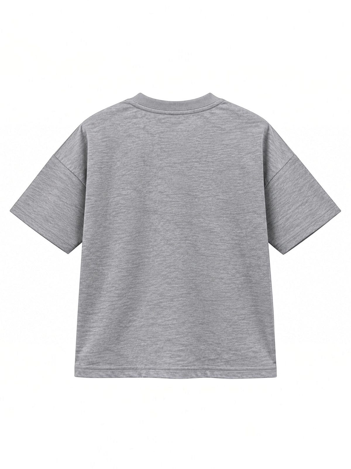 Kiddy Kloset kids grey marl drop shoulder T-shirt back view showing dropped shoulder seams