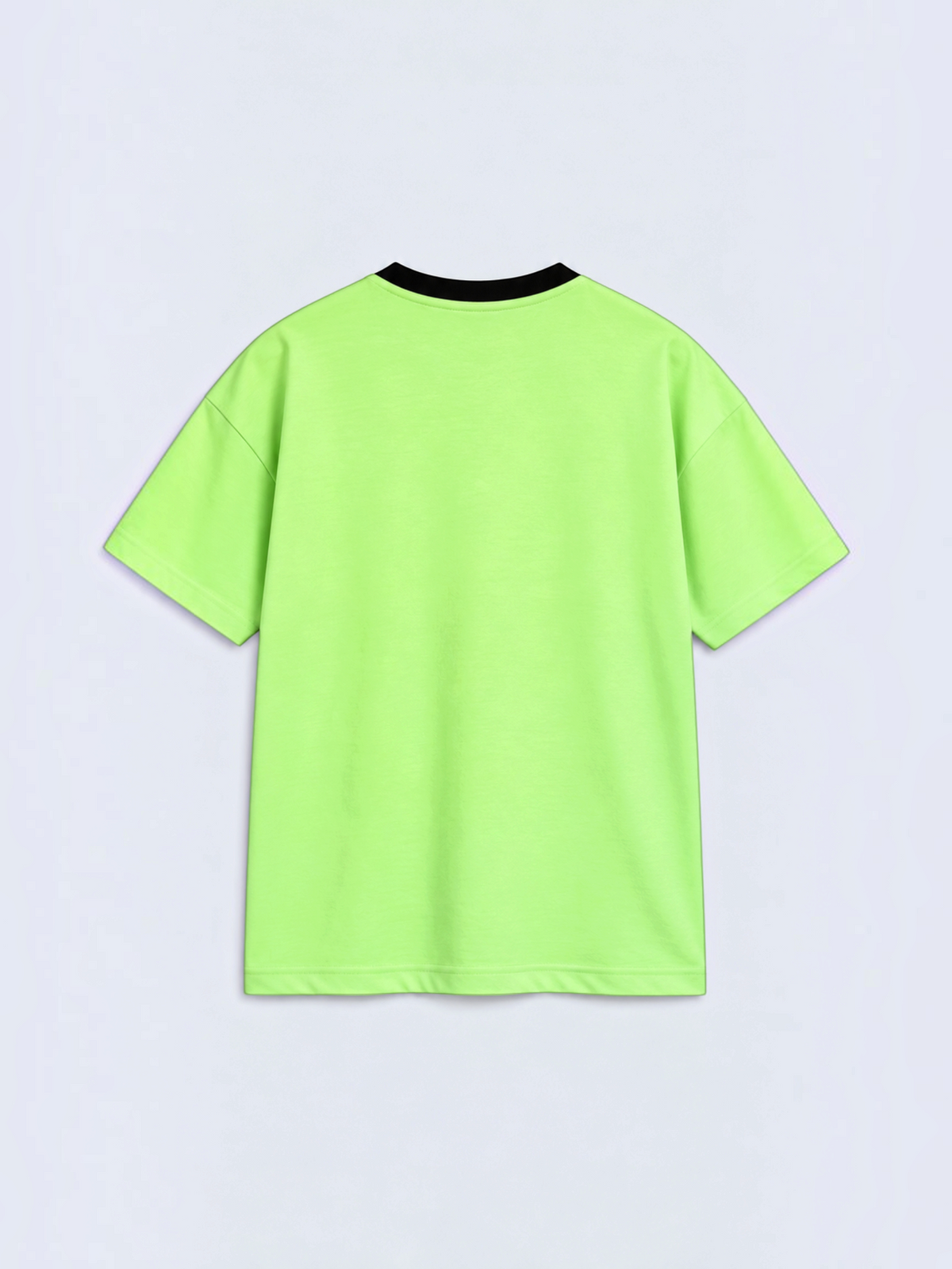 Kiddy Kloset kids lime green drop shoulder T-shirt back view with black ribbed neck