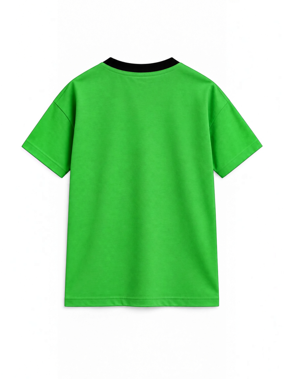 Kiddy Kloset kids parrot green drop shoulder T-shirt back view with black ribbed neck