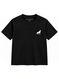 Kiddy Kloset kids black fitted T-shirt front view with white wolf chest logo
