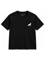 Kiddy Kloset kids black fitted T-shirt front view with white wolf chest logo