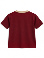 Kiddy Kloset kids burgundy fitted T-shirt back view with beige ribbed neck