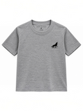 Kiddy Kloset kids grey marl fitted T-shirt front view with black wolf chest logo