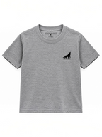 Kiddy Kloset kids grey marl fitted T-shirt front view with black wolf chest logo