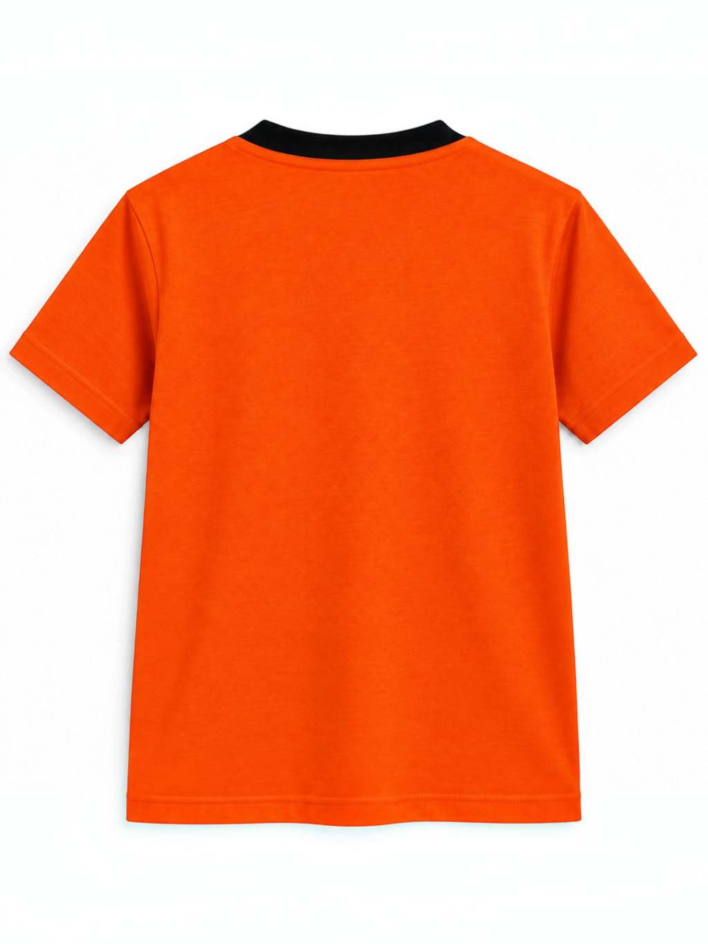 Kiddy Kloset kids orange fitted T-shirt back view with black ribbed neck
