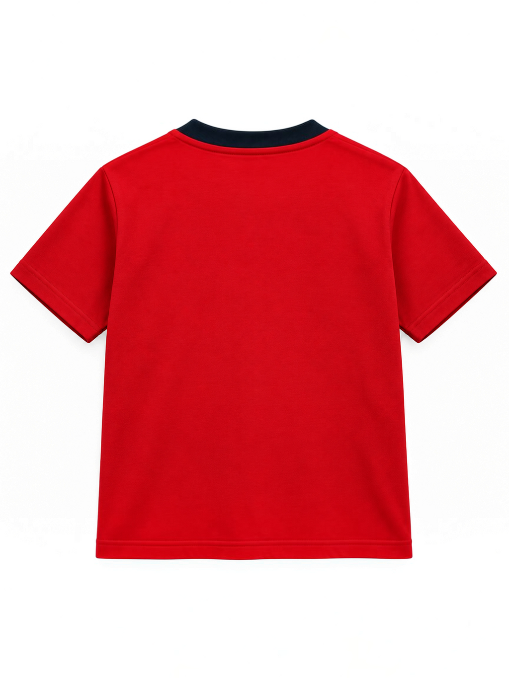 Kiddy Kloset kids red fitted T-shirt back view with navy ribbed neck