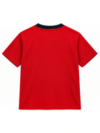 Kiddy Kloset kids red fitted T-shirt back view with navy ribbed neck