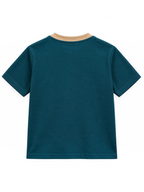 Kiddy Kloset kids teal fitted T-shirt back view with beige ribbed neck