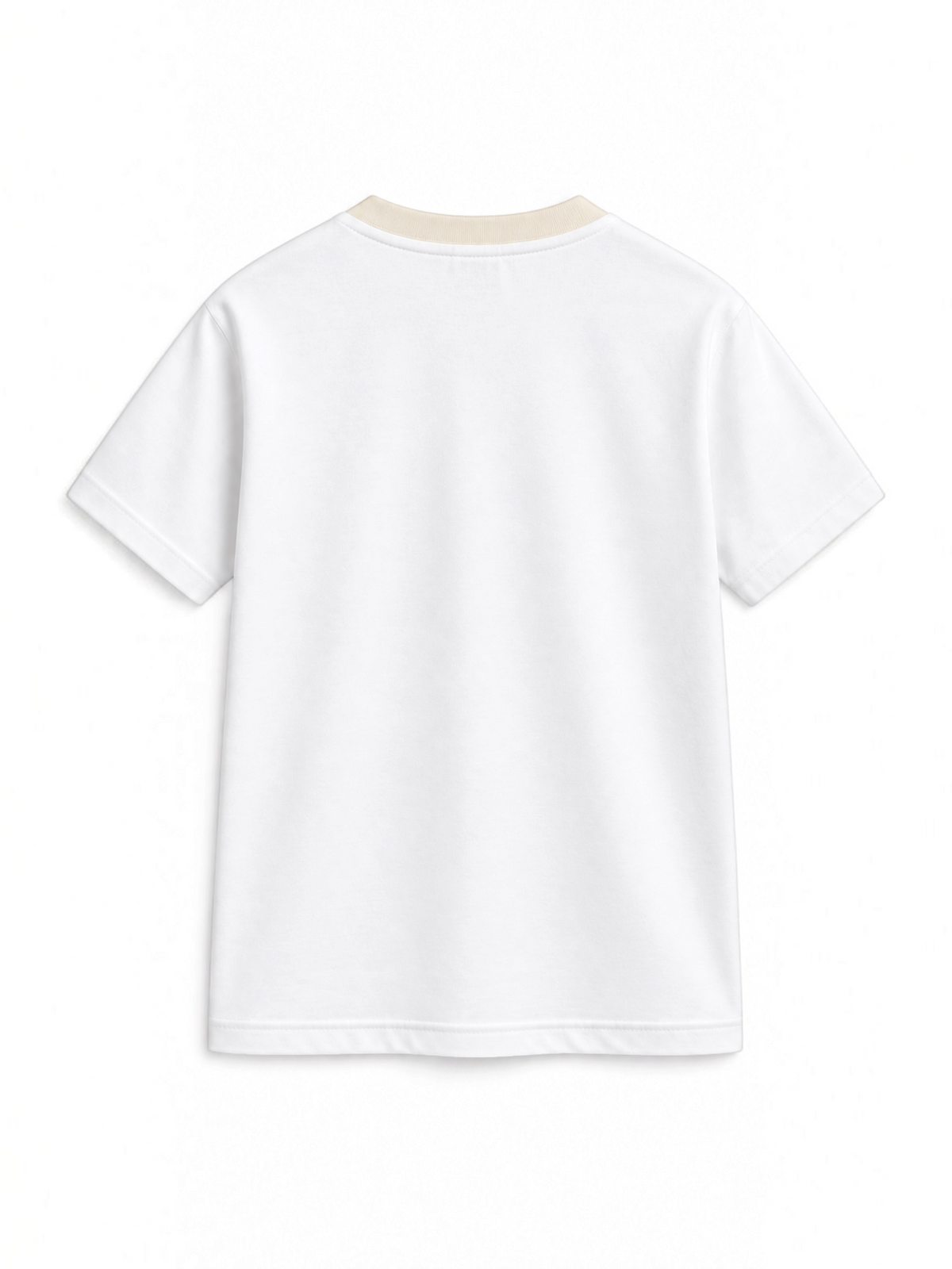 Kiddy Kloset kids white fitted T-shirt back view with cream ribbed neck