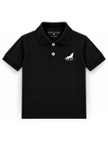 Kiddy Kloset kids black polo shirt front view with wolf chest logo