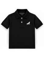 Kiddy Kloset kids black polo shirt front view with wolf chest logo