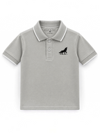 Kiddy Kloset kids stone grey polo shirt front view with white tipping and wolf chest logo