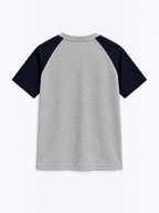Kiddy Kloset kids grey marl raglan T-shirt back view with navy raglan sleeves