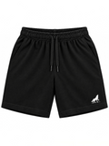 Kiddy Kloset kids black shorts front view with drawcord waist and white wolf logo