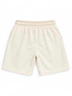 Kiddy Kloset kids cream shorts back view with ribbed elasticated waistband