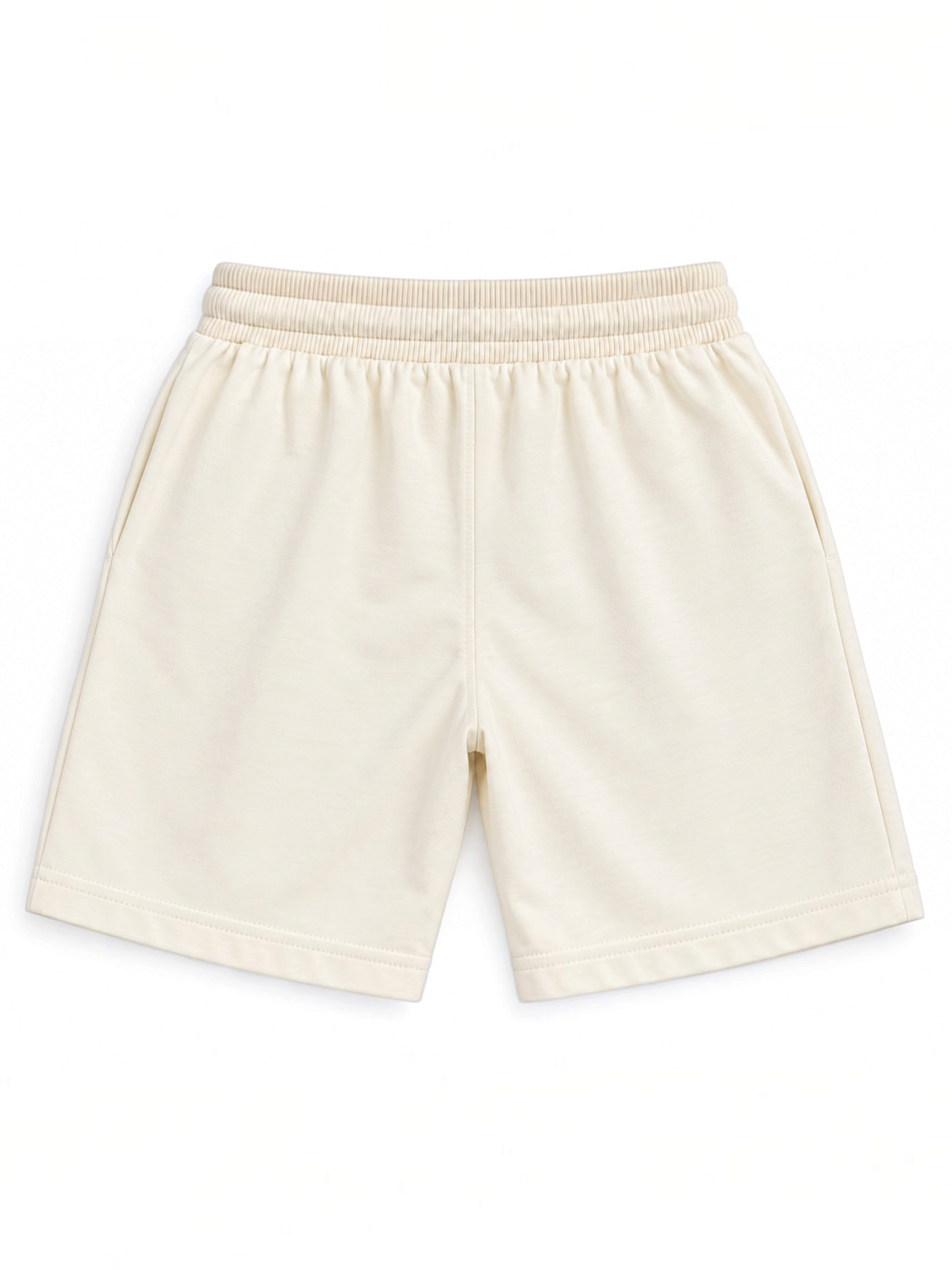 Kiddy Kloset kids cream shorts back view with ribbed elasticated waistband