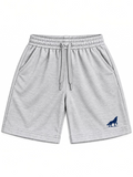 Kiddy Kloset kids grey marl shorts front view with drawcord and navy wolf logo