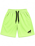 Kiddy Kloset kids lime green shorts front view with black drawcord and black wolf logo