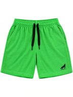 Kiddy Kloset kids parrot green shorts front view with black drawcord and black wolf logo